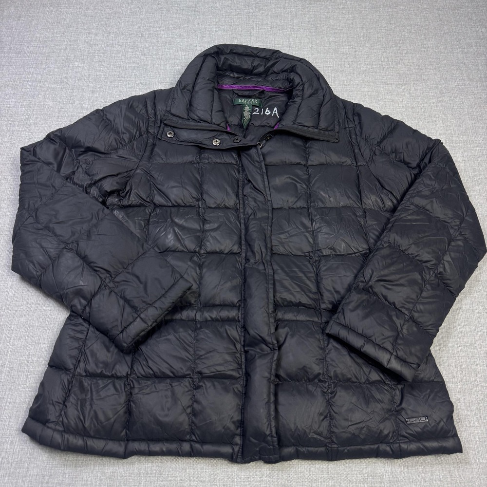Lauren Ralph Lauren Down Puffer Jacket Womens L Petite Black Insulated Quilted